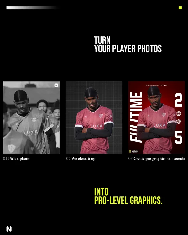 A player photo turned into a full-time result graphic